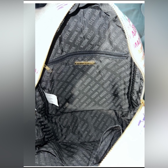 Steve Madden Handbag Backpack Purse. White Multicolor Logo Convertible Tote Bag - Picture 6 of 8